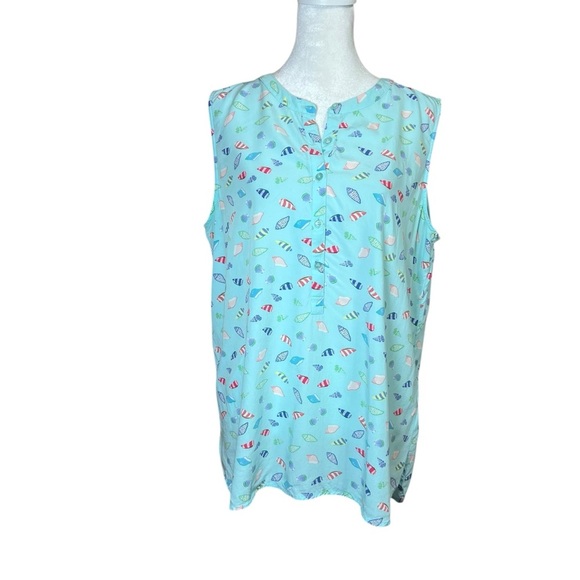 Talbots Sleeveless Popover Top Seashells Blue Colorful Sz Large Pleated Coastal - Picture 4 of 10
